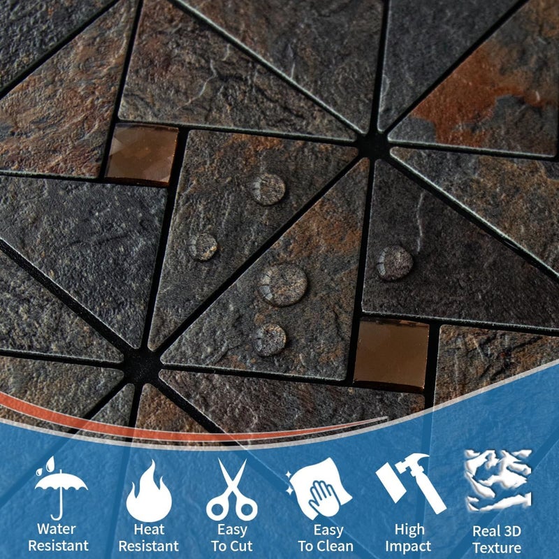 DICOFUN 1 Sheet Rustic Slate Look Peel and Stick Backsplash Tile, Mixed Glass Self-Adhesive Mosaic Tiles, Stainless Steel Stick on Wall Tiles for Kitchen and Bathroom Backspalsh, Mirror Decor - Image 3